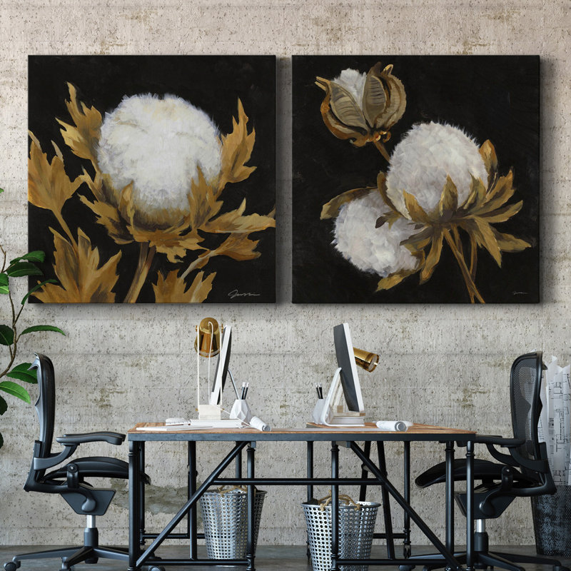 " Cotton Balls I " 2 Piece Art Watercolor Print, 16" H x 32" W x 1" D