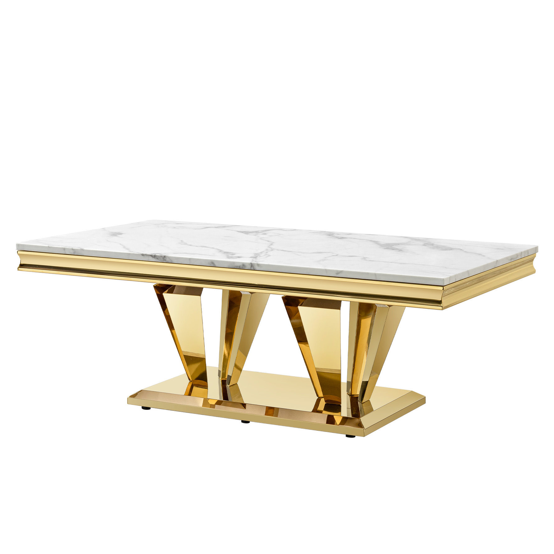 Everly Quinn Rectangular Marble Pattern Coffee Table With Gold Mirror ...