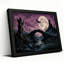 Pont de pierre et tour en ruine sous une lune violette - Toile murale d'Halloween-1501995741