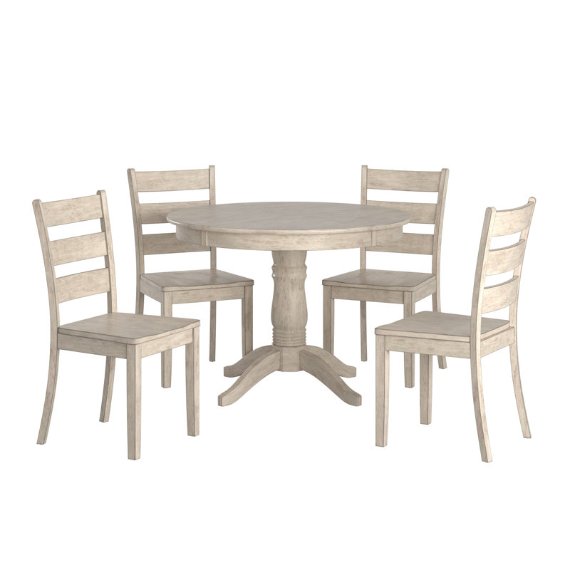 Alexa-Mae 4-Person Solid Wood Pedestal Dining Set, Antique White