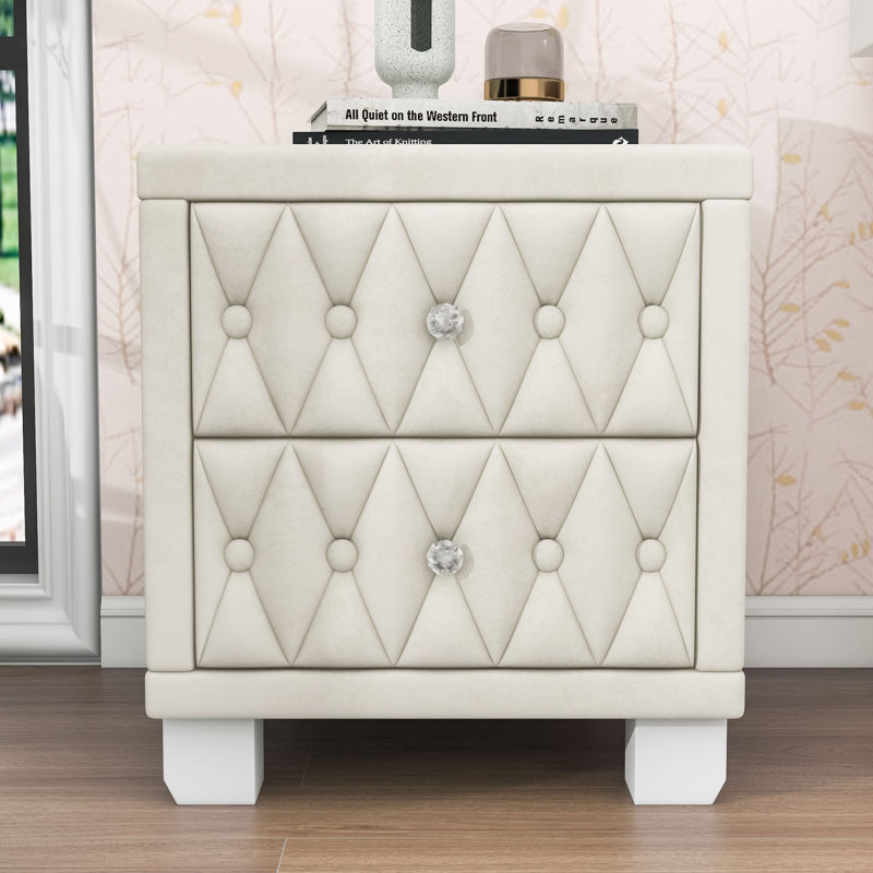 Table de chevet 2 tiroirs Modern, Beige / Blanc