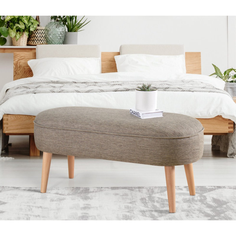 Pouf bohémien avec pieds en bois, couleur café, 39,4 x 18,5 x 15,7 pouces | Housse 100% lin, éponge orthopédique 35 po. Parfait pour les décors scandinaves et d'hôtel, sièges élégants et confortables