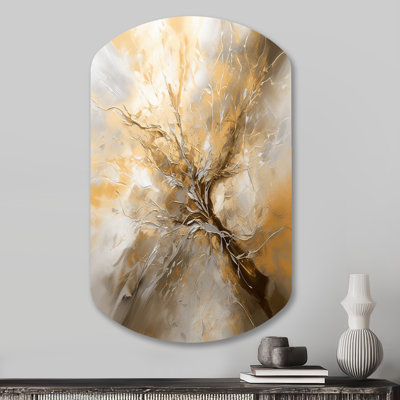 Gold And Silver Chromatic Essence I - Abstract Cylinder Shape Metal Wall Sculpture