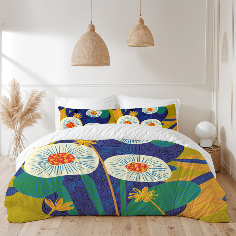 Tillytea Floral Comforter Set, Queen Comforter + 2 Standard Pillow Shams