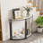 39.4" 2-Tier Half-Moon Sinter Stone Console Table With Black Metal Frame