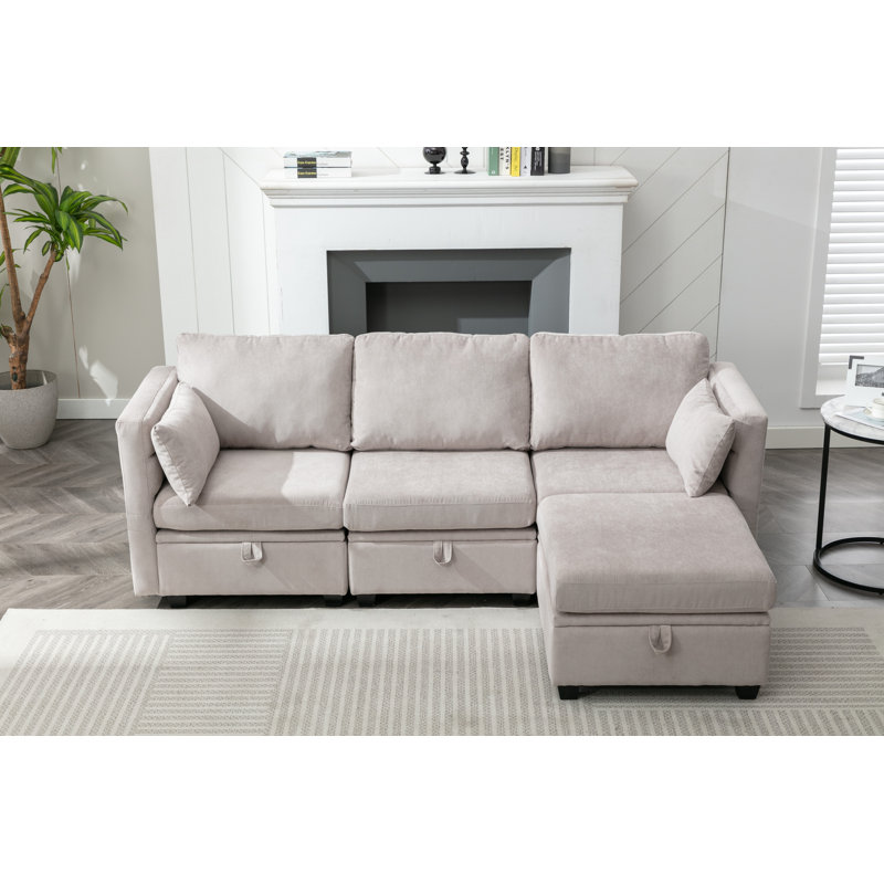 Jescie 4 - Piece Upholstered Modular Sofa, Seats with Storage, Light Gray Polyester