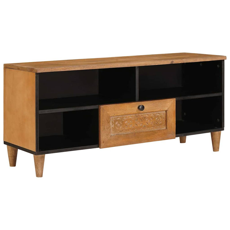 TV Cabinet With Drawer 105 X 33 X 46 Cm Solid Mango Wood, Light Brown