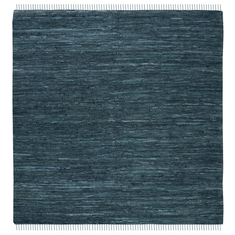 Tapis de couleur unie en cuir recyclé et en coton Rosemarie, Carré 7 pi
