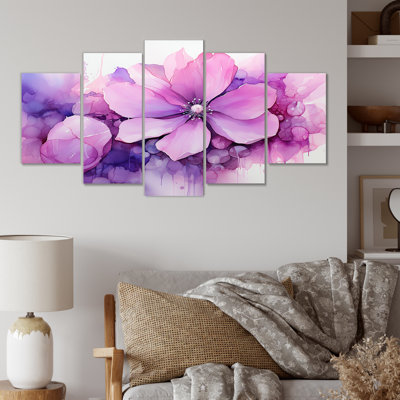 Encre botanique rose et mauve - ensemble de décorations murales abstraites botaniques multiples