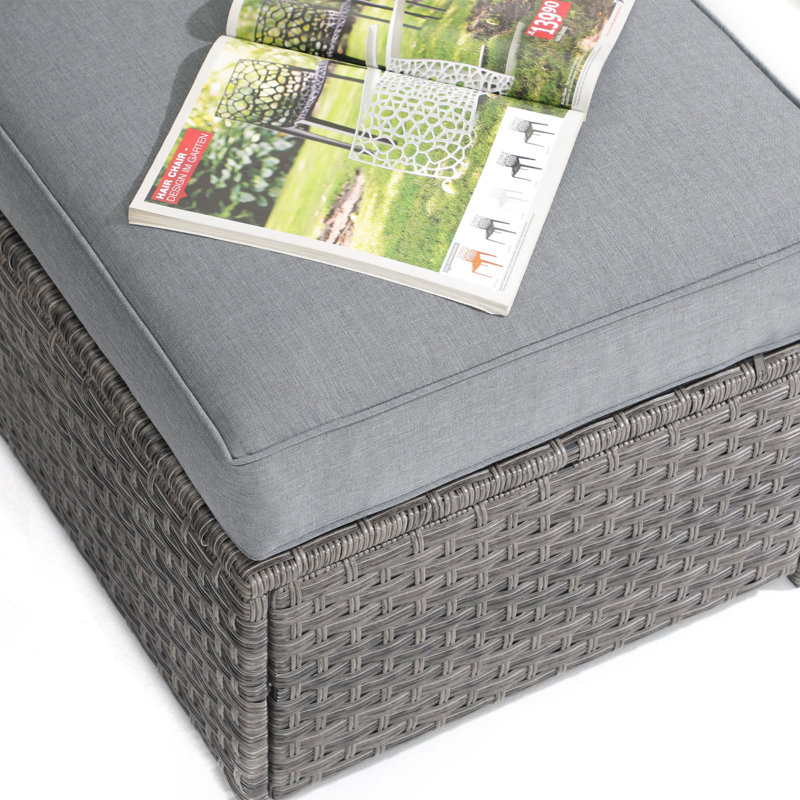 Repose-pieds en osier avec coussin (ensemble de 2), Cadre gris / coussin gris