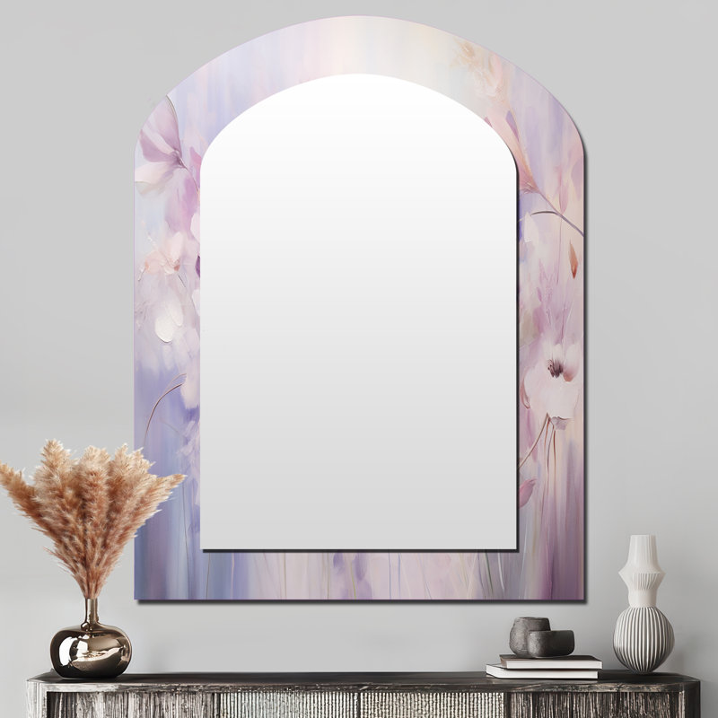 Mauve Botanical Whispers III - grand miroir mural arqué sur métal, 43 po x 33 po