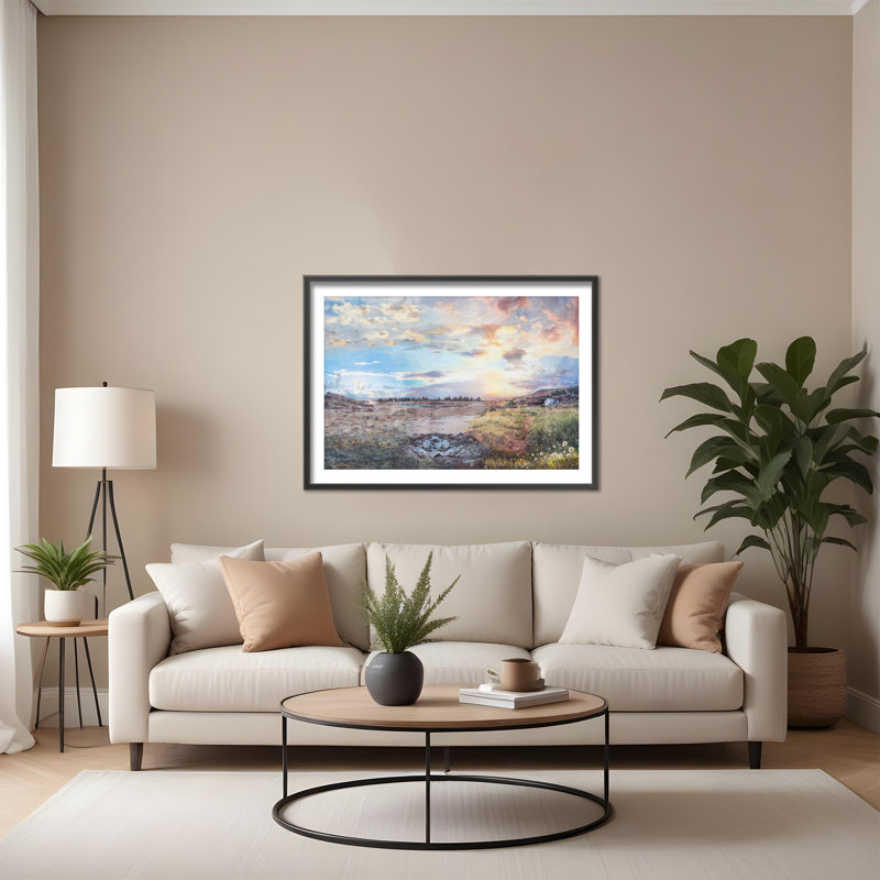 Nature Inspired Ice Landscape by  - Picture Frame Painting, 24" H x 36" W x 1.125" D, Framed Matted Print, Matte Black