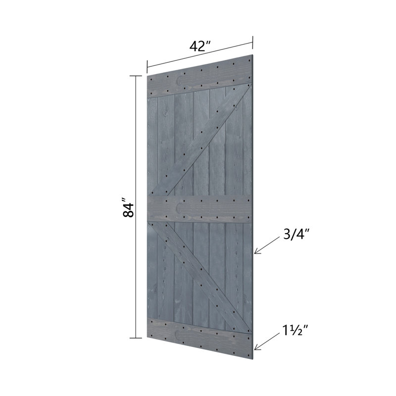 Panneau de bois massif peint avec trousse de quincaillerie d'installation, 42 po x 84 po x 1,5 po, Gris