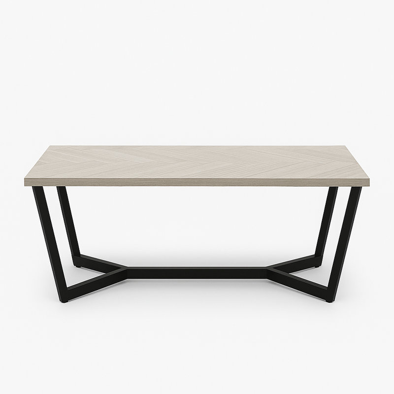 Table basse rectangulaire Strata Orion de 43 po avec dessus en bois et piètement géométrique en métal, bois beige, Bois beige
