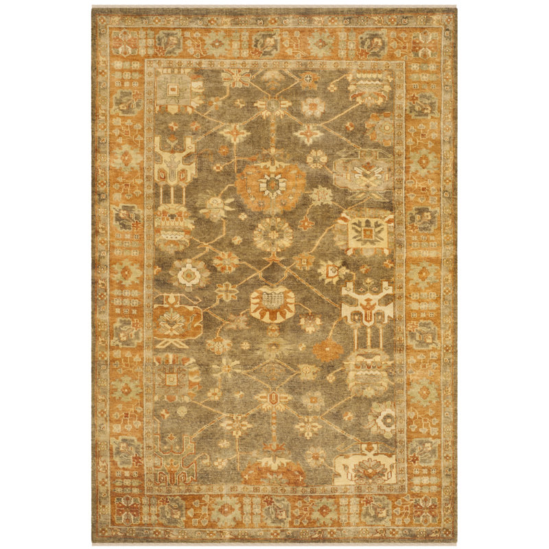 Oushak Oriental Hand-Knotted Wool Brown/Rust Area Rug, Rectangle 10' x 14'
