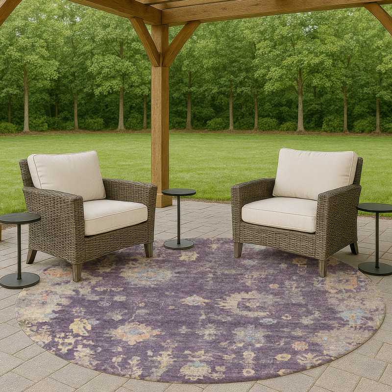 Machine Washable Indoor/Outdoor Matsuda ACN2302 Global Rug, Round 8'
