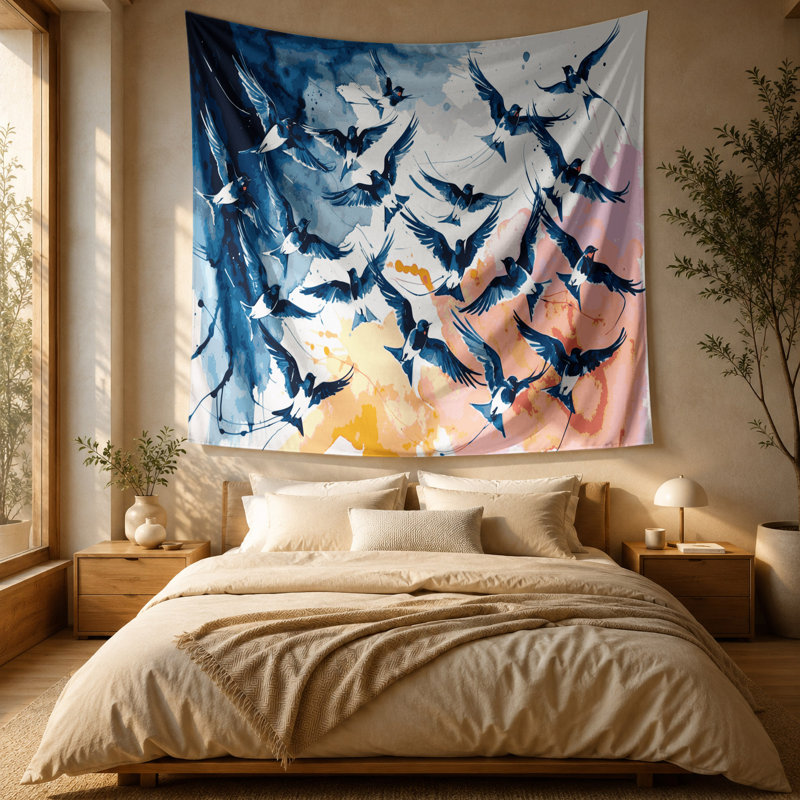 Tapisserie murale «Birds Welcome Swallow», 88 po x 104 po