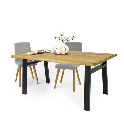 Roro Oak Solid Wood Top Metal Base Dining Table