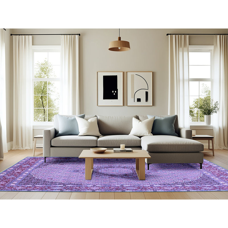 Tapis bleu rectangulaire en laine et polyester tissé à la machine 6 pi x 9 pi Irodita