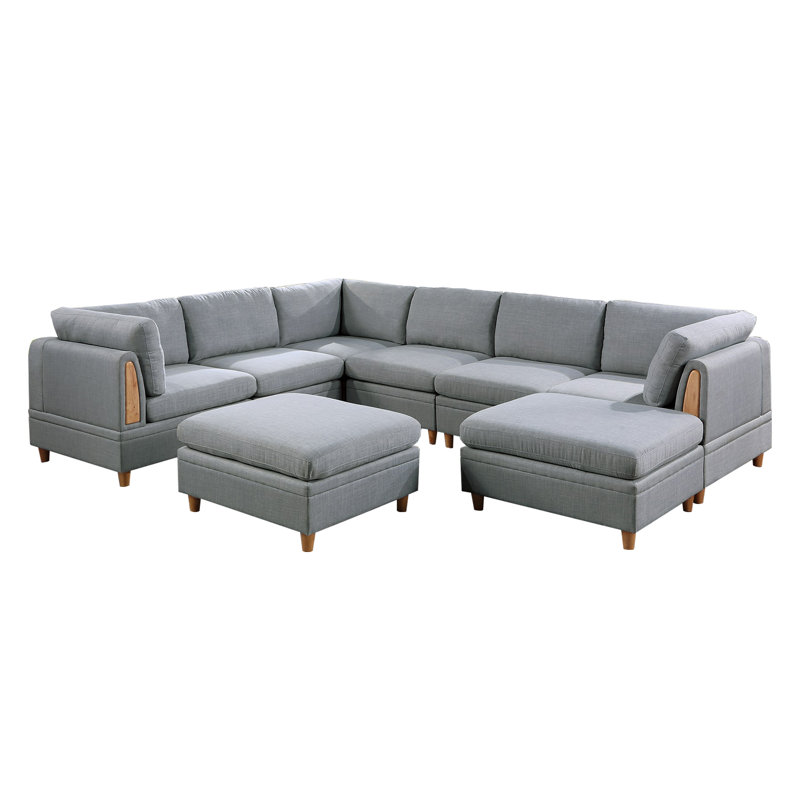 Askia Upholstered U-Shaped Sectional Symmetrical, Light Gray Polyester Blend