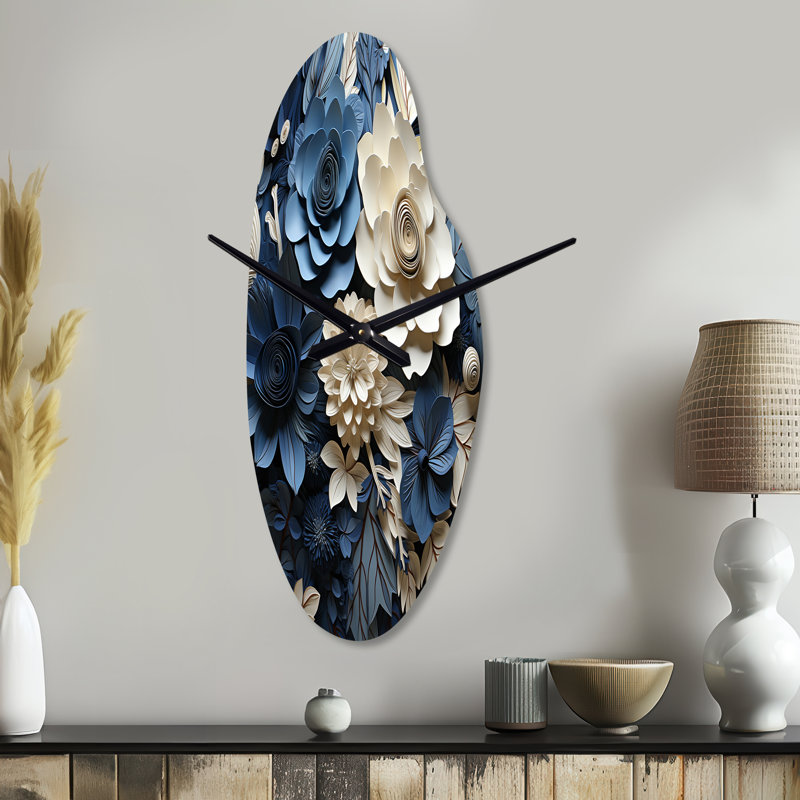 Horloge murale Roellig Blue Flower Crafted Delights I - Flowers, Médium