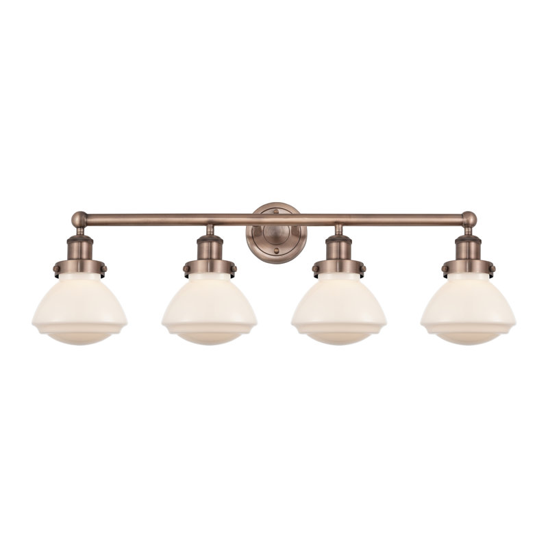 Éclairage pour salle de bain à 4 lumières à intensité variable Almarosa, Blanc mat, Cuivre antique