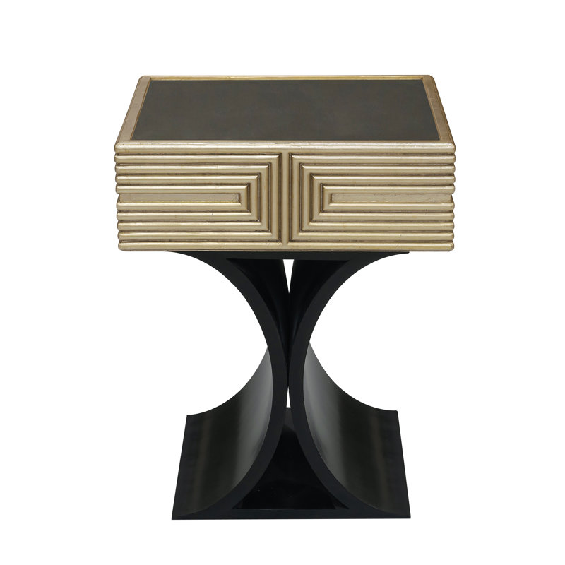 Square Black and Gold Geometric Wood Spot Table