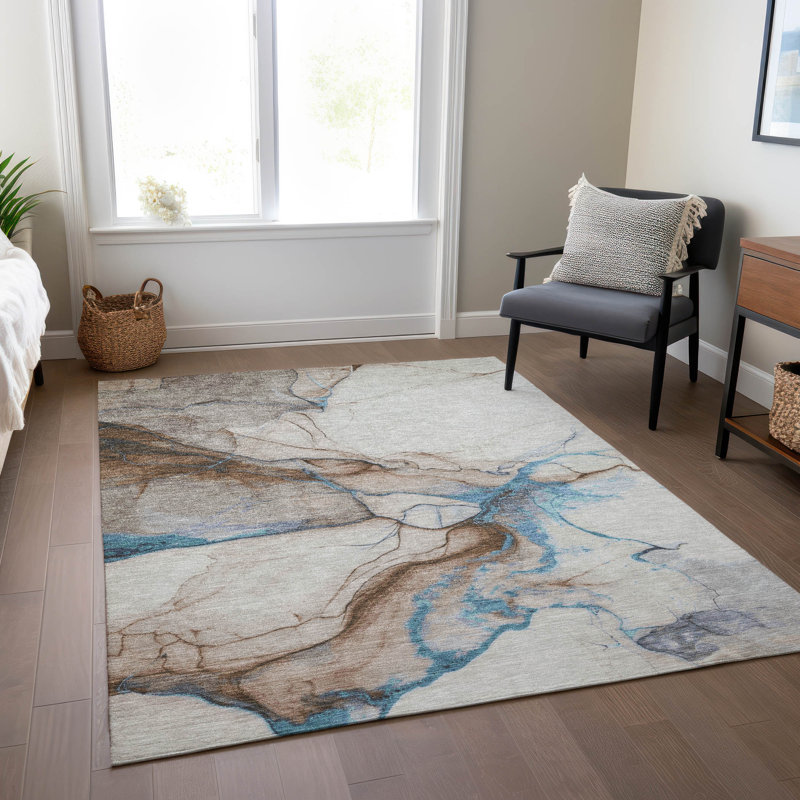 Tapis beige intérieur / extérieur lavable à la machine Cinead ACN1690, Rectangle 10 pi x 14 pi