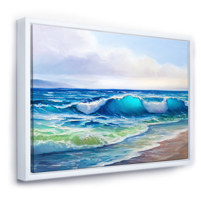 Paysage marin avec lumière du soleil attrapant une vague - reproduction d'art sur toile, H 24 po x l 32 po x P 1 po
