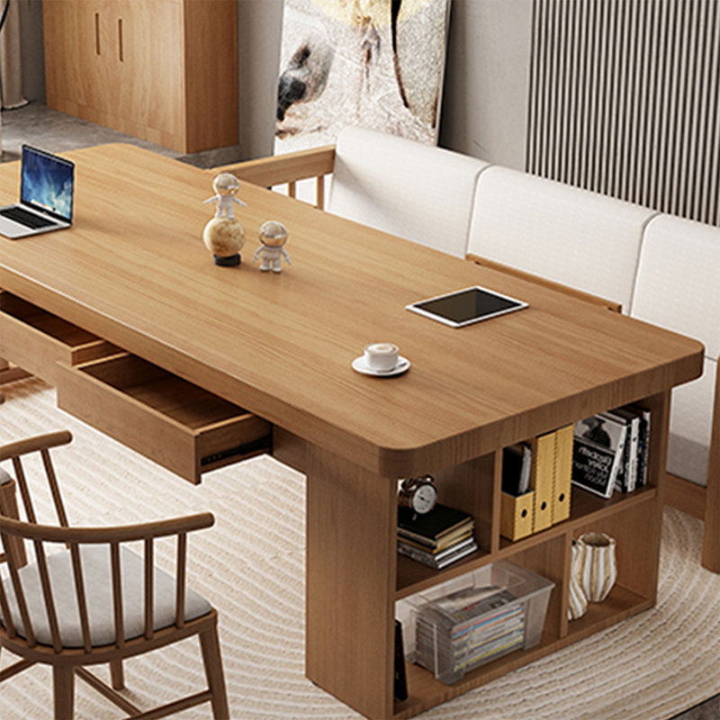 Bureau de direction rectangulaire brun en bois massif avec 6 tiroirs, H 29,53 po x l 86,61 po x P 35,43 po