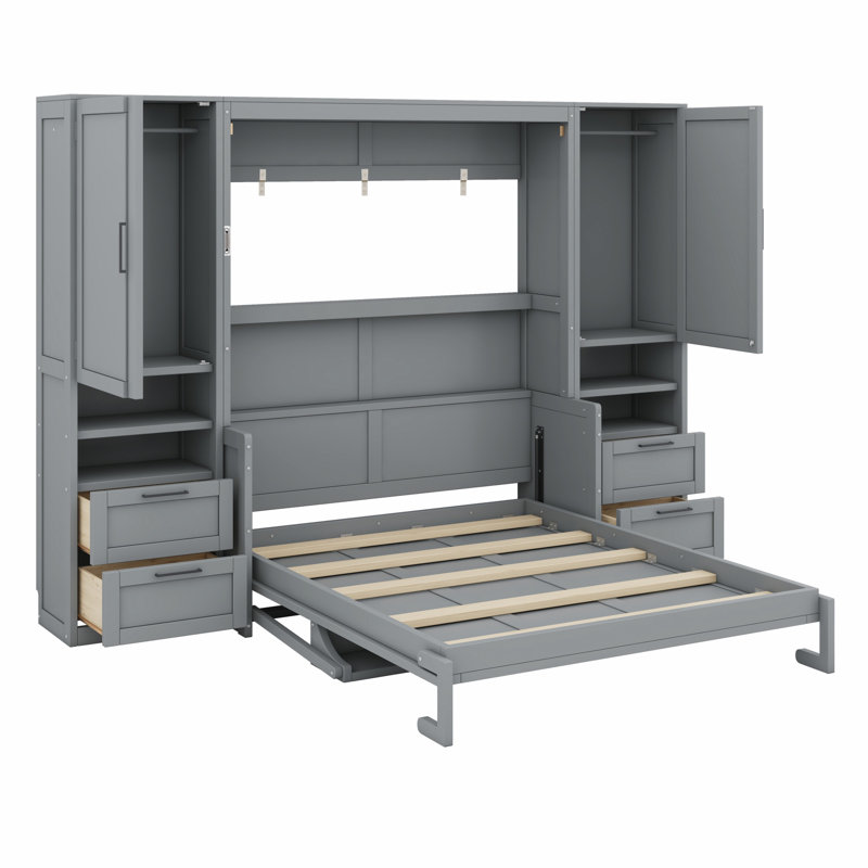 Lit escamotable Murphy avec placard, tiroirs et tablettes, Gris