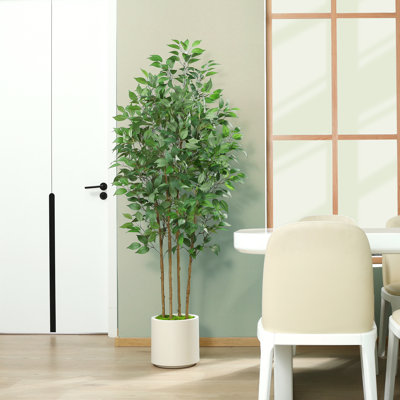 Adcock Faux Ficus Tree in White Planter
