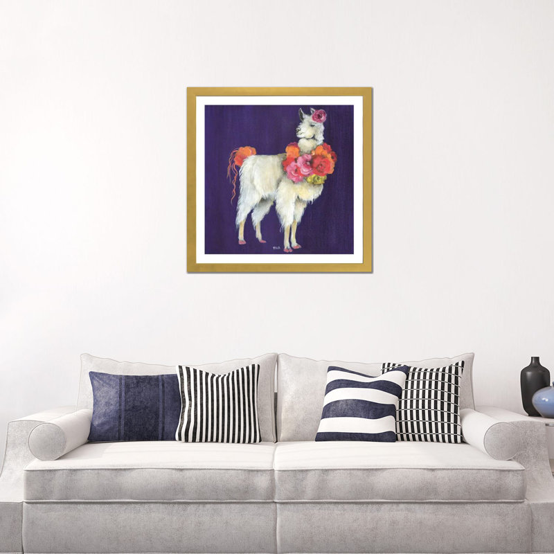 Fleurs de lama - reproduction d'art, Papier encadré doré, H 24 po x l 24 po x P 1 po, Blanc