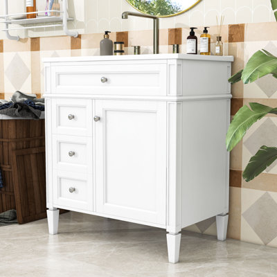 Modern Wooden Freestanding Single Bathroom Vanity with Ample Storage and Ceramic Sink