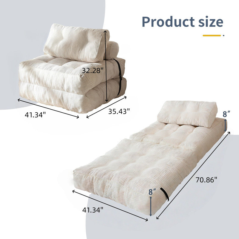 Système de canapé-lit modulaire 70,86 po - Canapé-lit pliable en velours côtelé pour espaces de vie compacts, chambre à coucher et dortoir