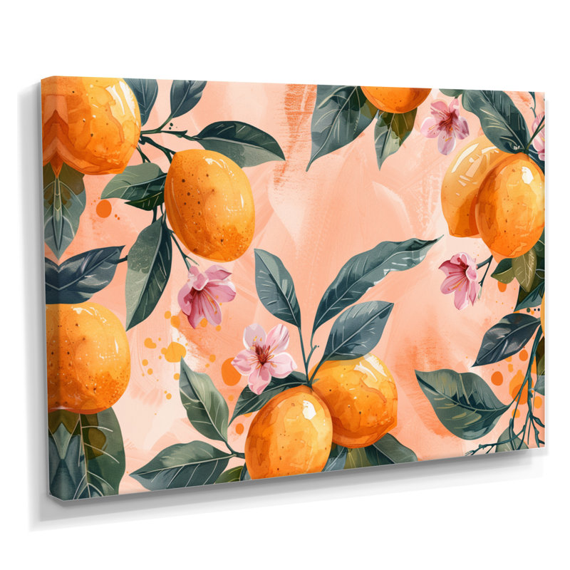 Art floral jaune jaune, rose, orange, arbres III, Toile tendue, H 16 po x l 32 po