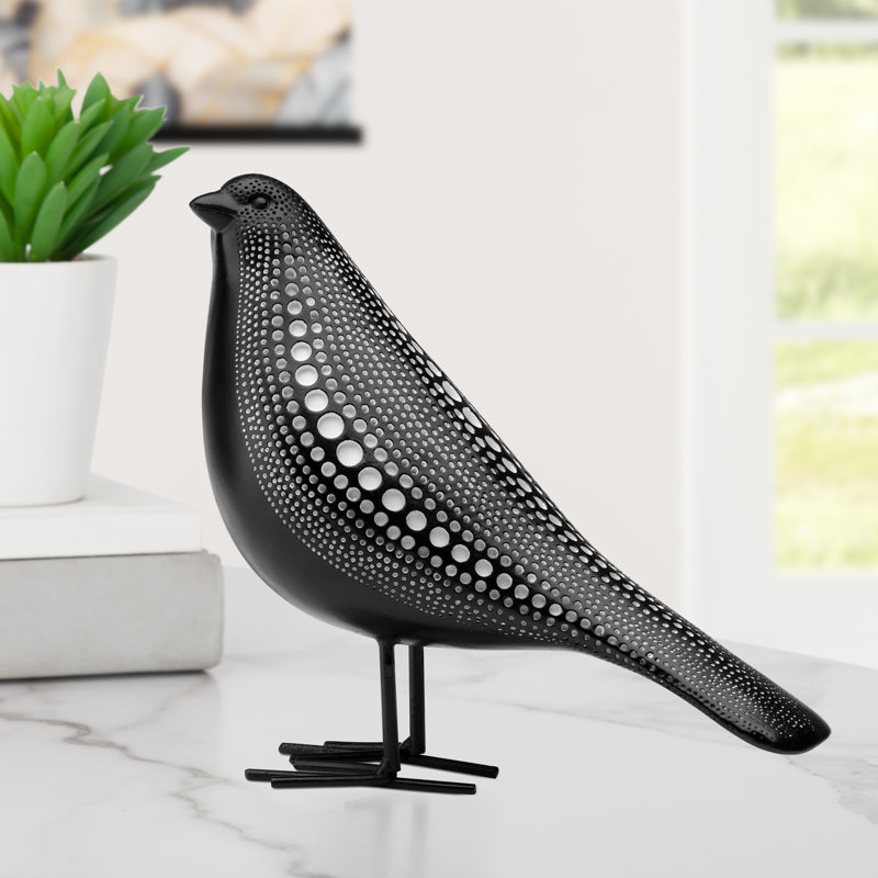  Blumofe Standing Black Bird Figurine With White Dots, Black