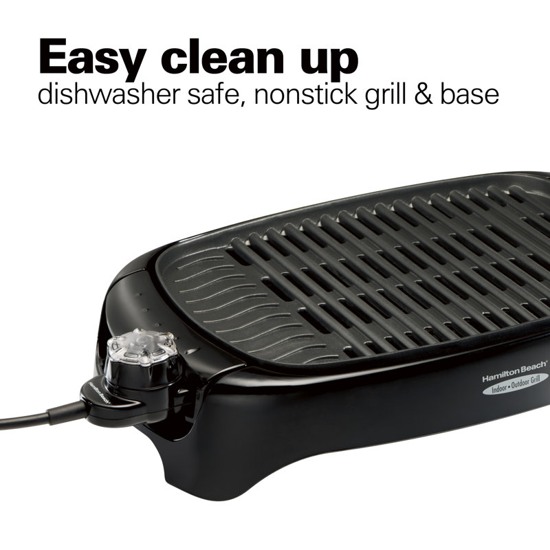 Sleek Black 133 sq.in Electric Grill with Non-Stick Plates and Cool-Touch Handles