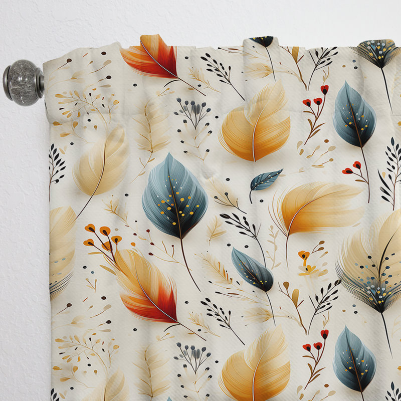 Neutre plumes beiges motif Boho - rideau Boho - rideau obscurcissant abstrait - 1 panneaux, L 52 po x L 120 po
