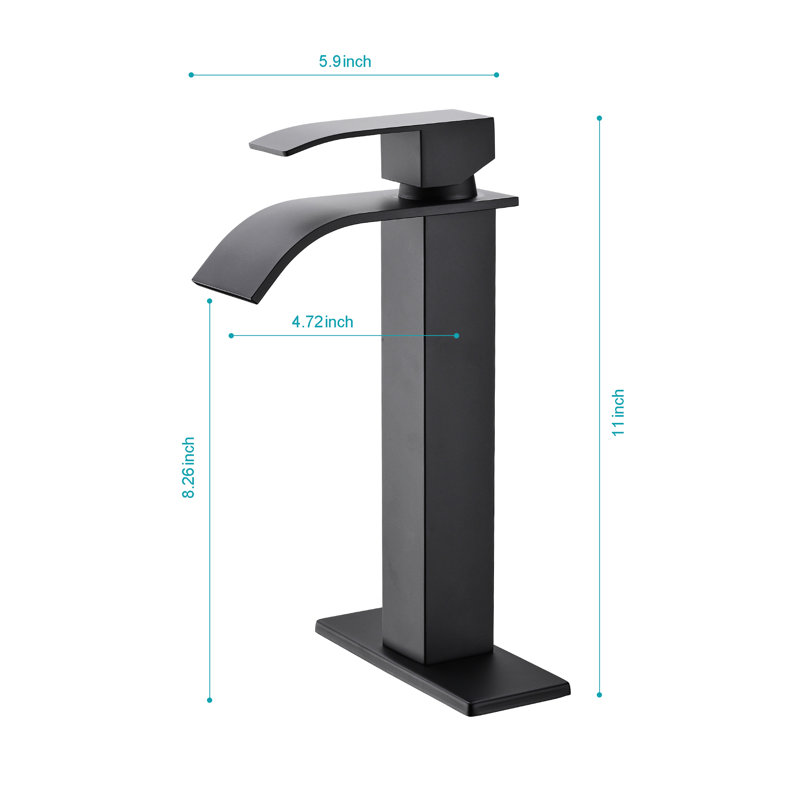 Waterfall Spout Single Handle Bathroom Sink Faucet In Matte Black, Constructed From Stainless Steel For A Sleek Appearance Black With Flow And Construction