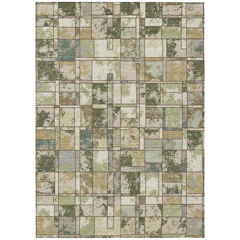 Machine Washable Indoor/Outdoor Chantille ACN2442 Geometric Rug, 3' x 5', Olive