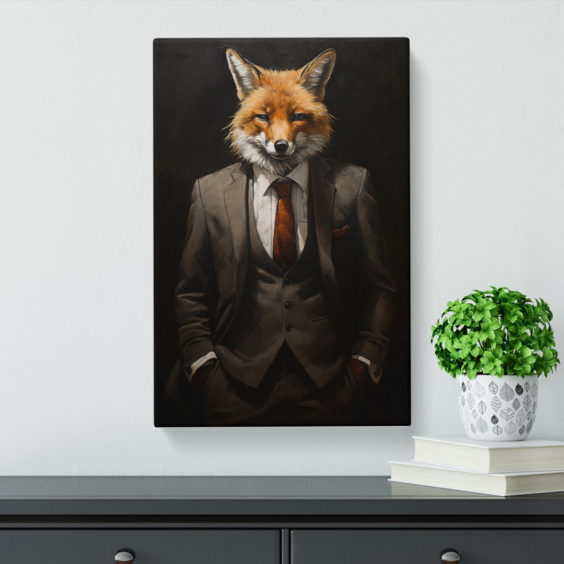 Fox in a Suit Painting - Wrapped Canvas, 76cm H x 50cm W x 3cm D