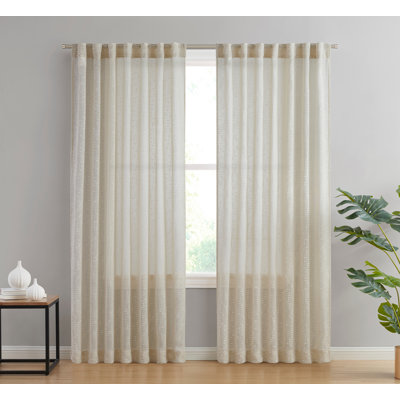 Huttonsville Textured Slub Faux Linen Semi-Sheer Rod Pocket Curtain Panels, 2 Panels