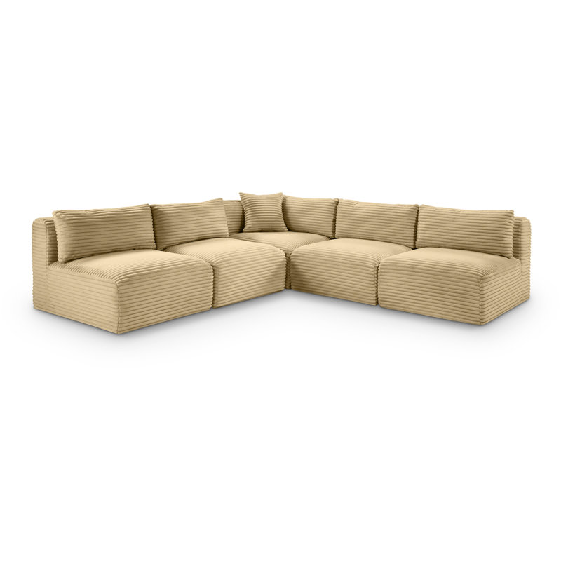 Canapé modulaire en L Carmean Performance, Velours côtelé texturé Camel, 4 sans accoudoirs, 1 en coin