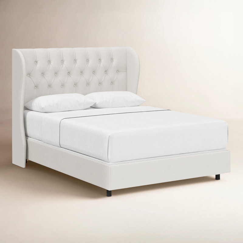 Tomey Upholstered Wingback Bed, California King, Classic White Velvet