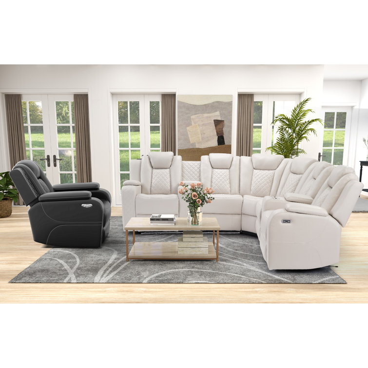 Iserman 4- Piece Modern Upholstered Bluetooth Speaker Cup Holders Power Controlled Recliner Living Room Set