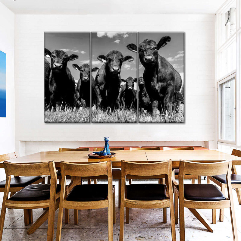 " Monochrome Angus Cows " 3 - Pieces, 24" H x 38" W x 1.25" D