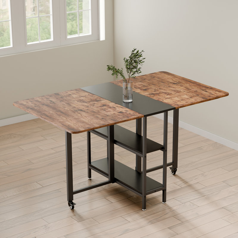 Rectangular Folding Table, 75cm H x 140cm W x 80cm D, Rustic Brown/Black