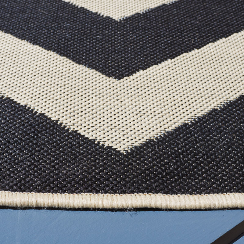 Arneshia Polypropylene Black/Beige Area Indoor/Outdoor Area Rug, Round 4'