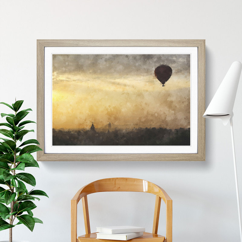 Hot Air Balloon Vol.2 - Picture Frame Painting, Oak Framed, 36cm H x 48cm W x 2cm D